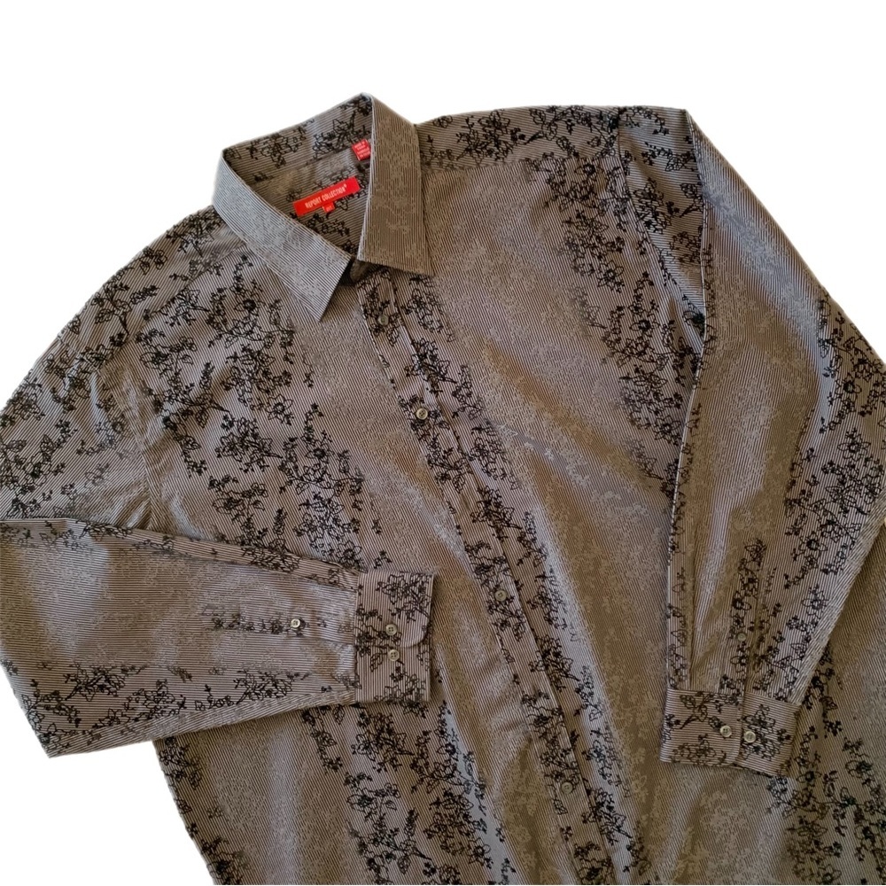 Report Collection Floral Print & Vertical Stripe long sleeve button down shirt